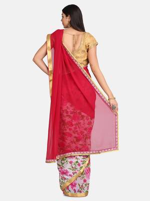   purple printed georgette saree with blouse 6