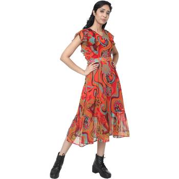 WOZTY Women's Comfortable V Neck hafl Sleeve Printed Bust Frill Midi Dress    2