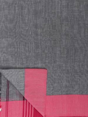 Grey Melange Plain Work Khadi Cotton Handloom Saree With Blouse 6
