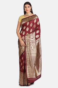 Maroon Woven Banarasi Silk Saree With Blouse