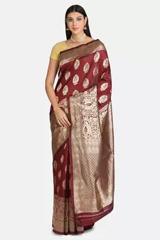 Maroon Woven Banarasi Silk Saree With Blouse