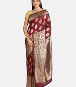 Maroon Woven Banarasi Silk Saree With Blouse