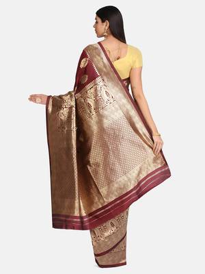Maroon Woven Banarasi Silk Saree With Blouse 4