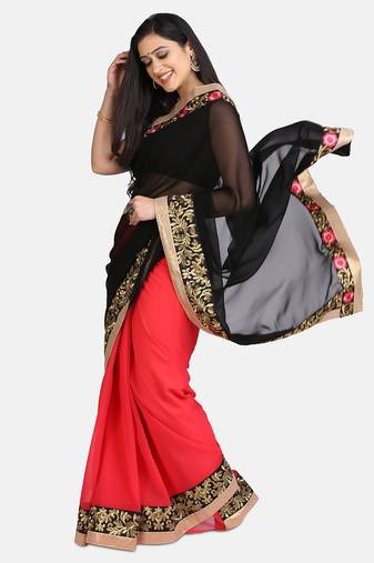 Black embroidered georgette saree with blouse