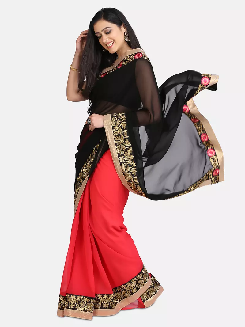 Black embroidered georgette saree with blouse