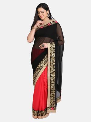 Black Embroidered Georgette Saree With Blouse 3
