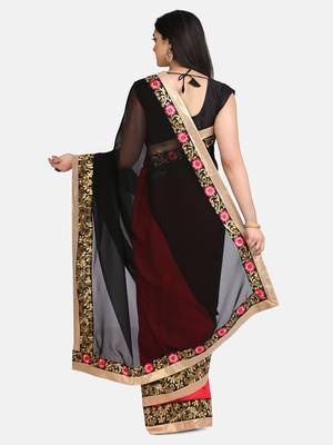 Black Embroidered Georgette Saree With Blouse 4