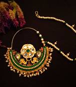 Designer kundan pearl stone bridal wedding nose ring indian style nath with pearl line