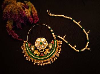 Designer kundan pearl stone bridal wedding nose ring indian style nath with pearl line 2