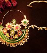 Designer kundan pearl stone bridal wedding nose ring indian style nath with pearl line