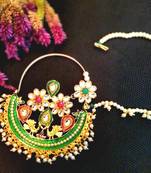 Designer kundan pearl stone bridal wedding nose ring indian style nath with pearl line