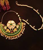 Designer kundan pearl stone bridal wedding nose ring indian style nath with pearl line