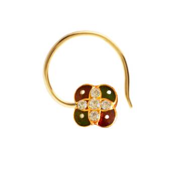 Designer Golden Meenakari Diamond Floral nose ring or Nose Pin 1