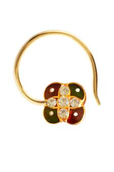 Designer Golden Meenakari Diamond Floral nose ring or Nose Pin