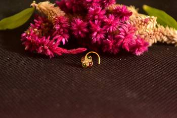 Designer Golden Meenakari Diamond Floral nose ring or Nose Pin 3