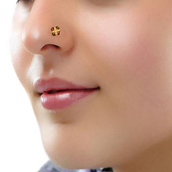 Designer Golden Meenakari Diamond Floral nose ring or Nose Pin 4