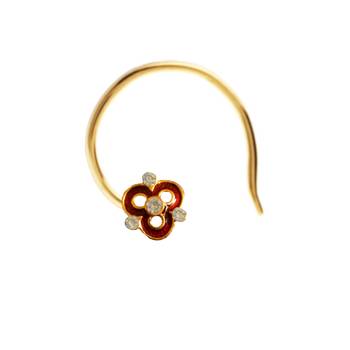 Designer Golden Meenakari Diamond Floral nose ring or Nose Pin 1