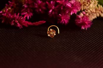 Designer Golden Meenakari Diamond Floral nose ring or Nose Pin 2