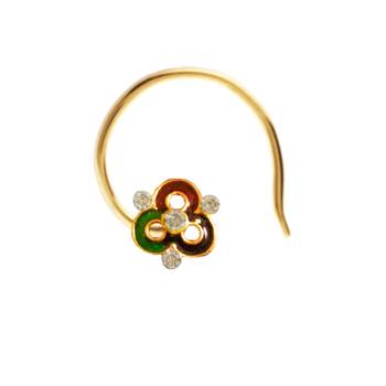 Designer Golden Meenakari Diamond Floral nose ring or Nose Pin 1