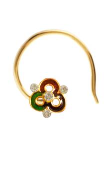 Designer Golden Meenakari Diamond Floral nose ring or Nose Pin
