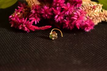 Designer Golden Meenakari Diamond Floral nose ring or Nose Pin 2