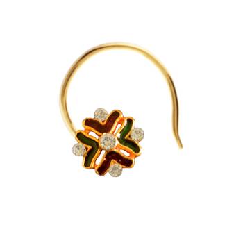 Designer Golden Meenakari Diamond Floral nose ring or Nose Pin 1
