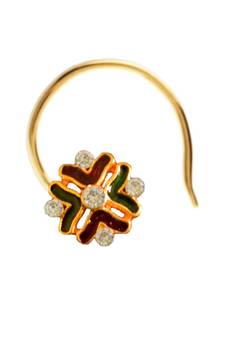 Designer Golden Meenakari Diamond Floral nose ring or Nose Pin