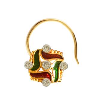 Designer Golden Meenakari Diamond Floral nose ring or Nose Pin 1
