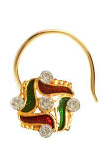 Designer Golden Meenakari Diamond Floral nose ring or Nose Pin