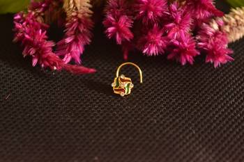 Designer Golden Meenakari Diamond Floral nose ring or Nose Pin 2