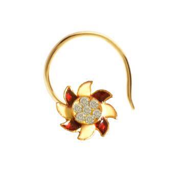 Designer Golden Meenakari Diamond Floral nose ring or Nose Pin 1