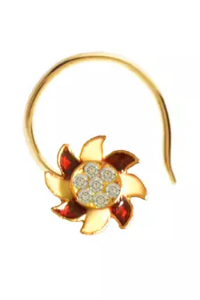 Designer Golden Meenakari Diamond Floral nose ring or Nose Pin