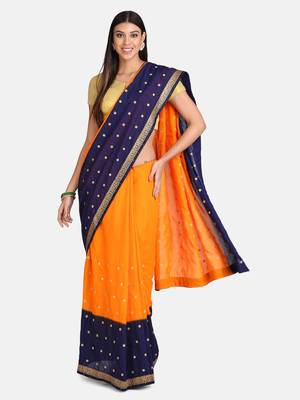 Orange Embroidered Silk Saree With Blouse 1