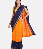 Orange Embroidered Silk Saree With Blouse