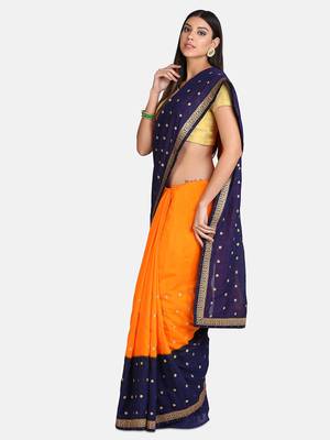 Orange Embroidered Silk Saree With Blouse 3
