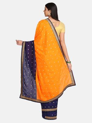 Orange Embroidered Silk Saree With Blouse 4