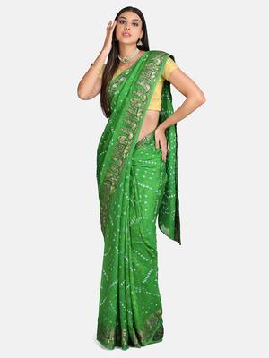 Green printed georgette saree with blouse 3