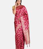 Pink woven art silk saree with blouse