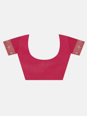 Pink woven art silk saree with blouse 6