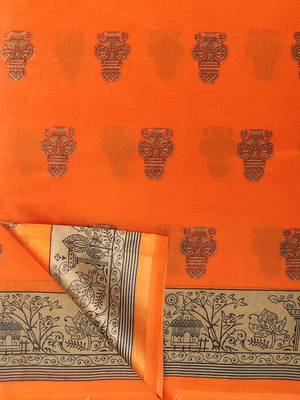 Mustard printed art silk saree with blouse 5