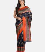 Navy blue printed bhagalpuri saree with blouse
