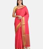 Pink printed art silk saree with blouse