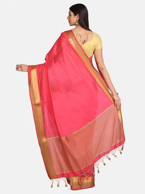 Pink printed art silk saree with blouse 5