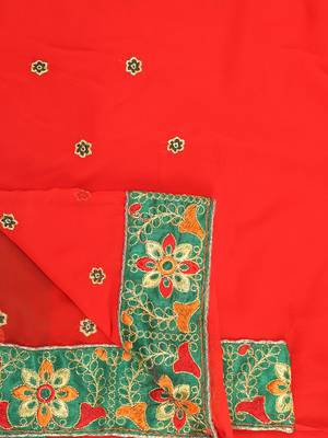 Red embroidered georgette saree with blouse 5