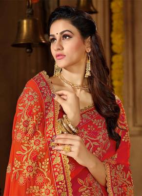 Orange embroidered georgette saree with blouse 3