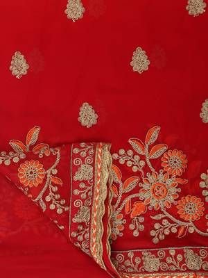 Orange embroidered georgette saree with blouse 4
