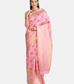 Pink Woven Banarasi Silk Blend Saree With Blouse