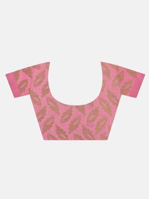 Pink Woven Banarasi Silk Blend Saree With Blouse 6