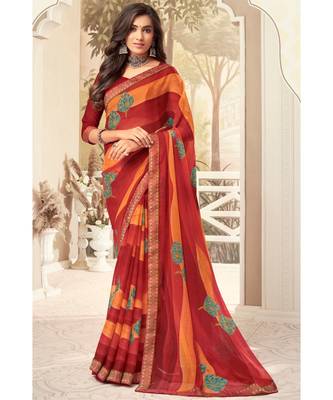 Maroon Chiffon Sarees Without Blouse 1