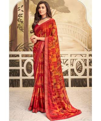 Maroon Chiffon Sarees Without Blouse 1